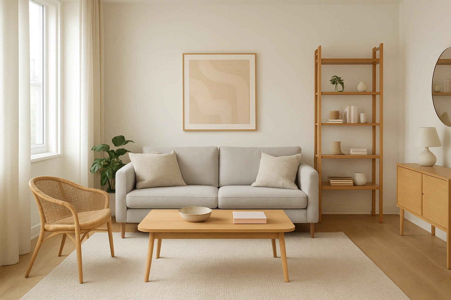 A beautifully designed small apartment living room that feels open, airy, and stylish.