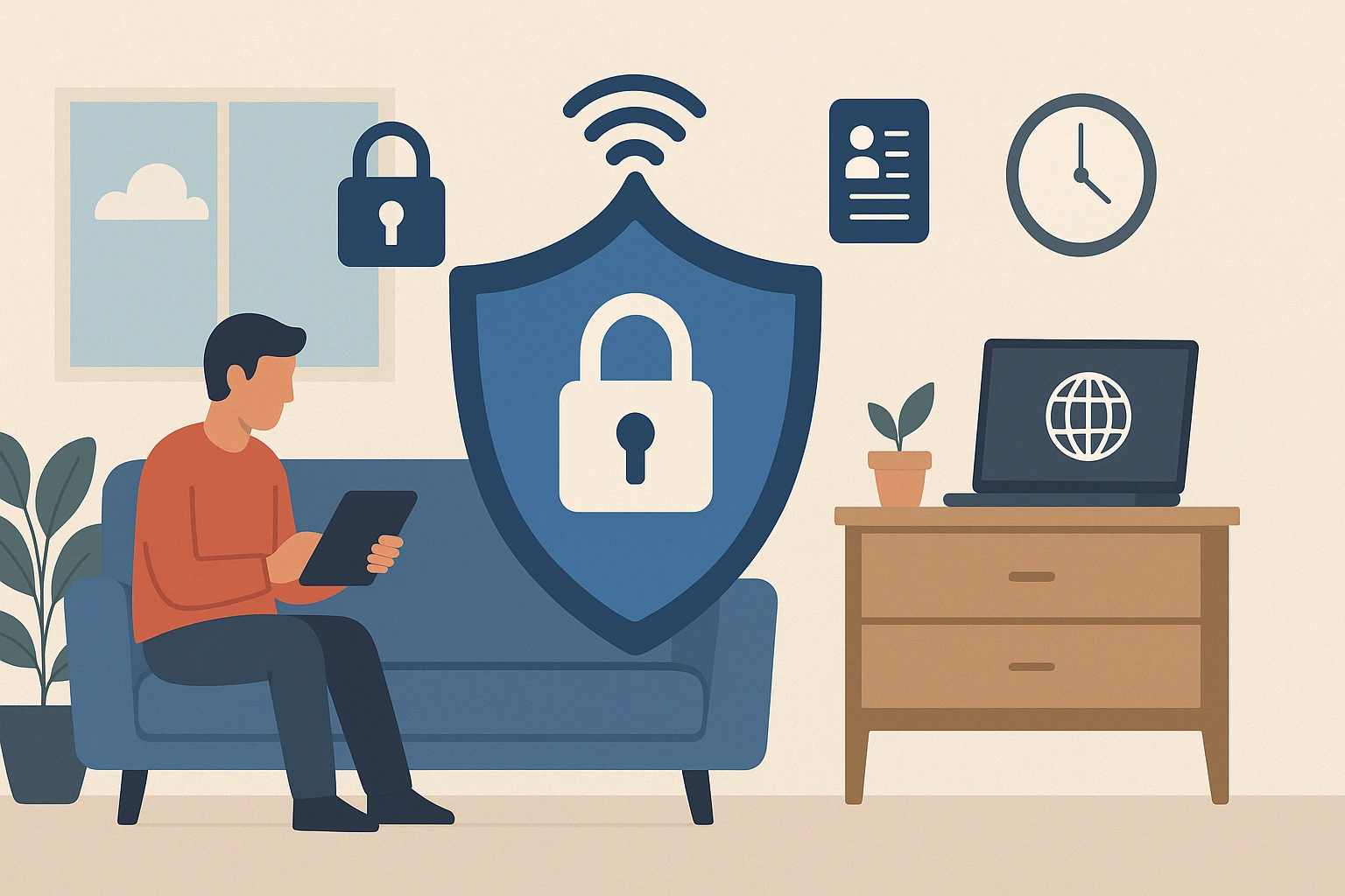 A graphic illustrating the concept of digital privacy and security in a modern home smart furniture small spaces.