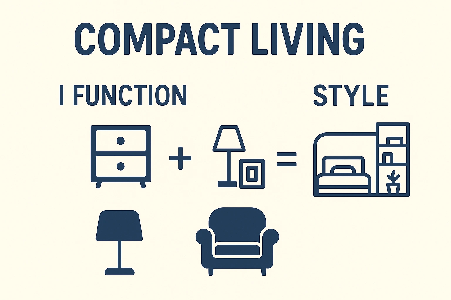 An infographic diagram illustrating the formula for achieving Small Space Function Style and style.